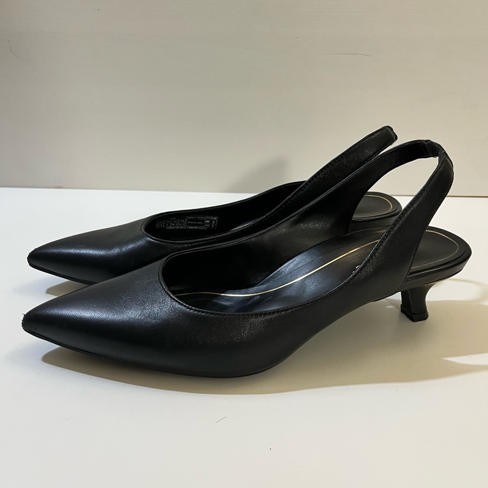 Leather Black Slingback Kitten Heels